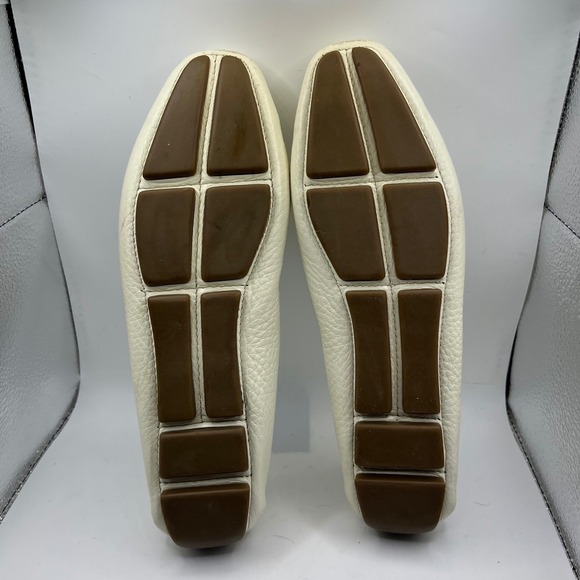 Prada‎ White Leather Gold Buckle Driving Moccasins Loafers Women's Size 37 - Picture 4 of 5